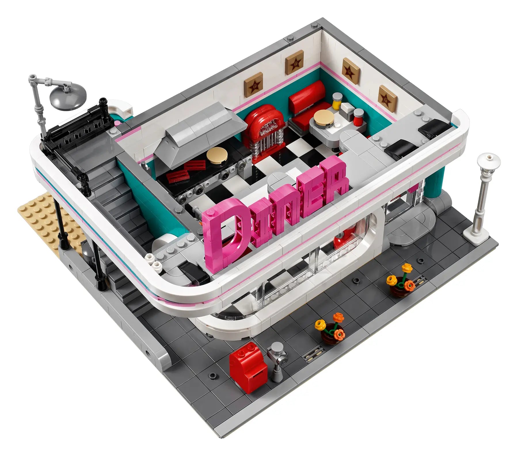 LEGO set 10260 – Diner House –  uit de Lego Icons collectie, te huur in West- en Oost-Vlaanderen bij Brickset for You