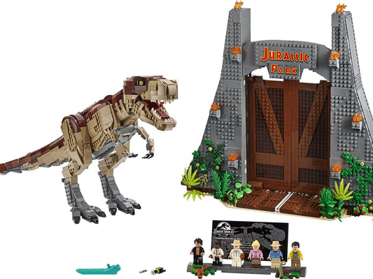 LEGO set 75936 – Jurassic Park: T. rex chaos uit de Lego Jurassic World collectie, te huur in West- en Oost-Vlaanderen bij Brickset for You